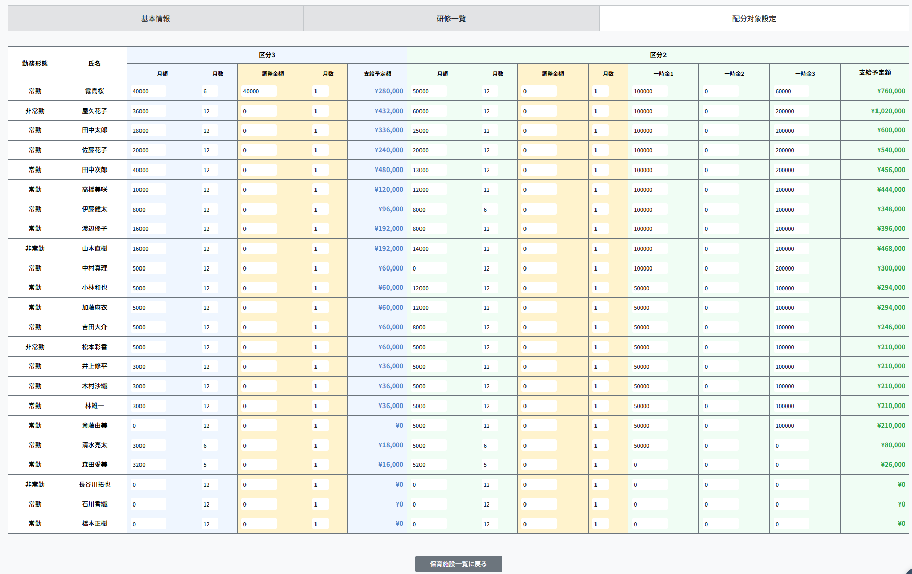 分配計画シミュレーション画面