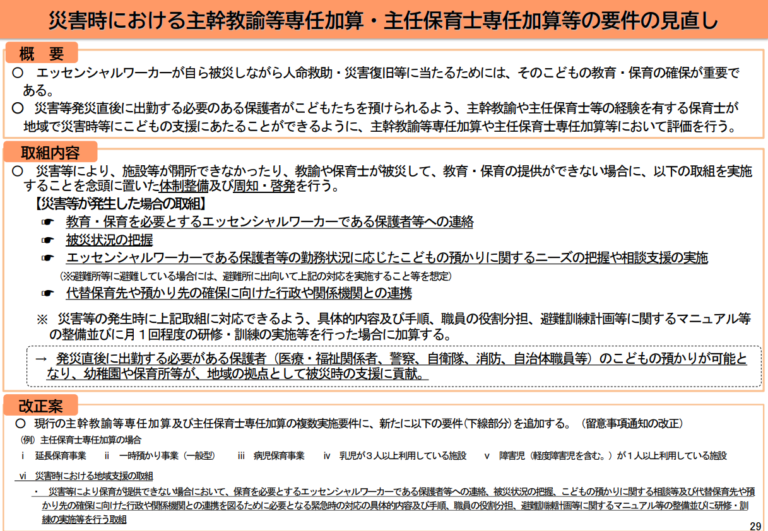 児童数減少への対策｜主幹教諭等専任加算「災害時地域支援」要件追加について